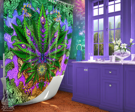 Pink Marijuana Leaf Shower Curtain, Weed Home Decor for Stoners, Cannabis Decorations, Cute 420 Gifts for retailer Women, Pot Leaves Bathroom Decor